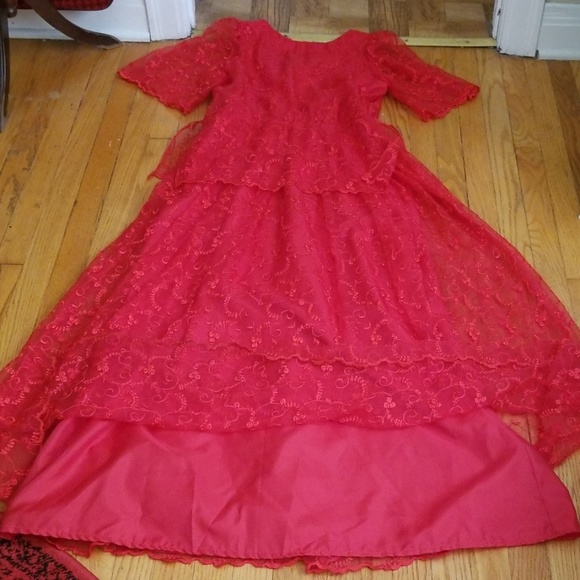 VTG Handmade 60s/70s Boho Red Chiffon Dress - Picture 8 of 8